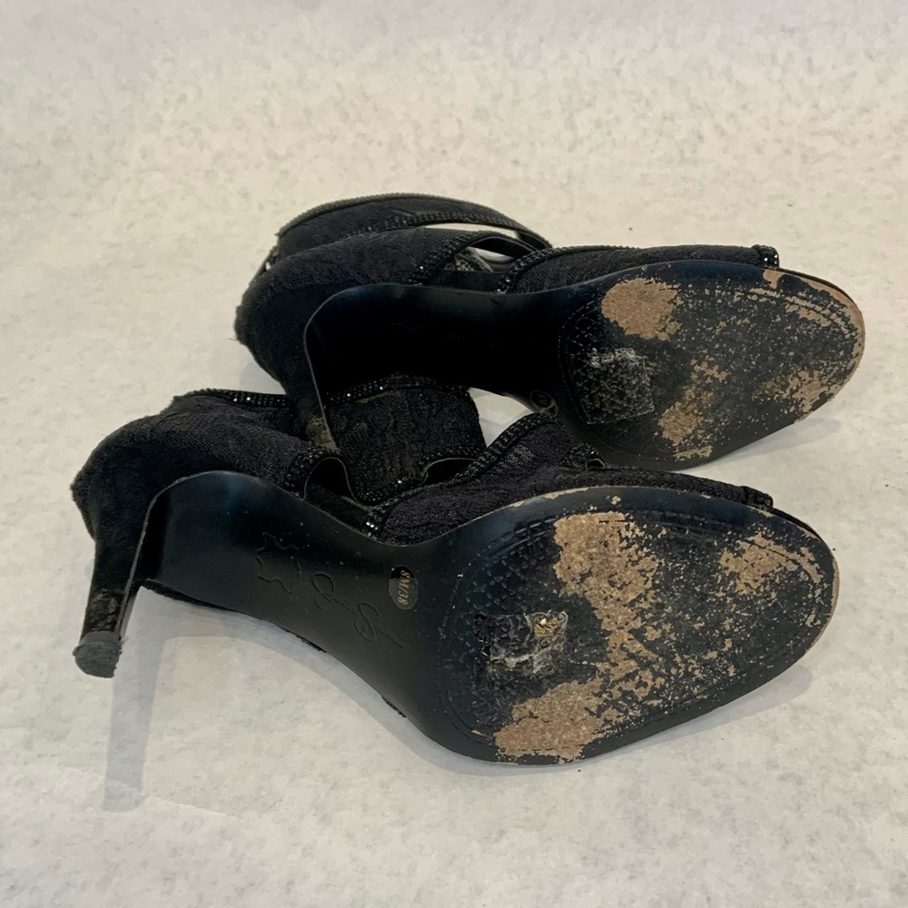 Jessica Simpson strappy black mesh lace and rhinestone heels with zipper detail - Picture 5 of 7